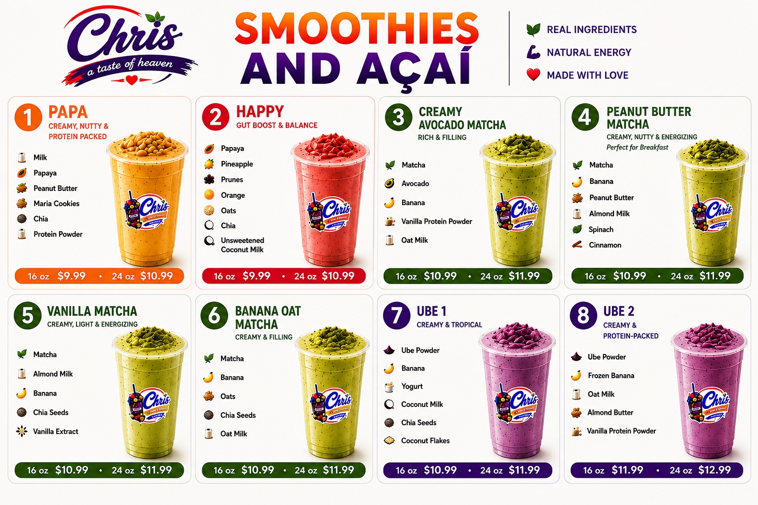 Chris Smoothies and Açaí Smoothies 1–8