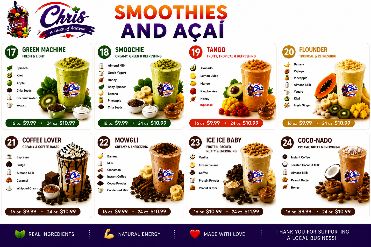 Chris Smoothies and Açaí Smoothies 17–24