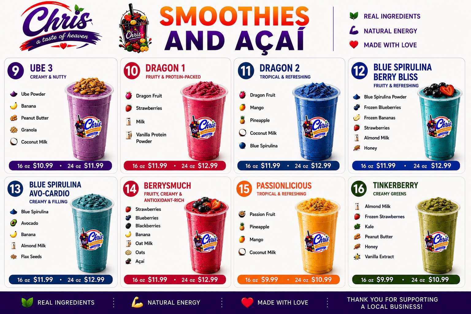Chris Smoothies and Açaí Smoothies 9–16